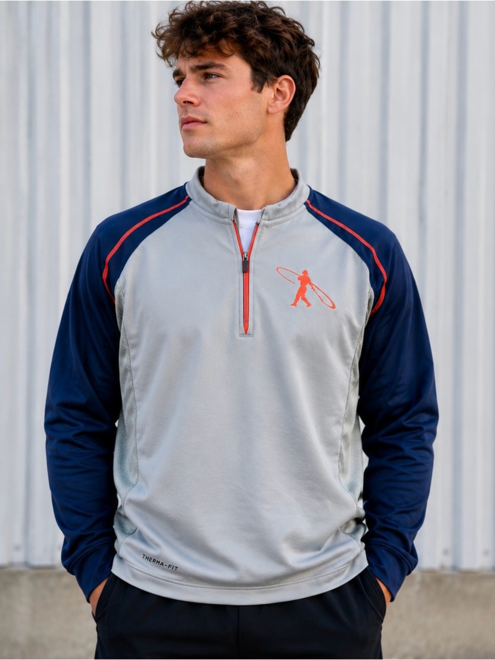 Nike Therma-FIT Quarter Zip Pullover Jacket Men’s Large Gray Blue Athletic